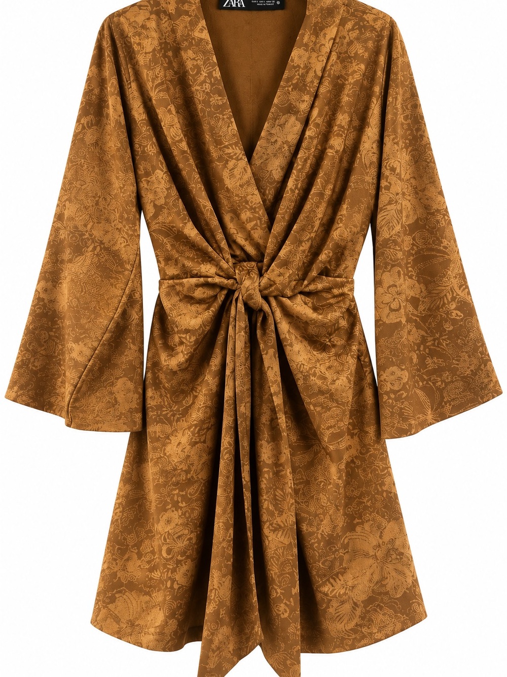 Zara Bronze Gold Jacquard Wrap Mini Dress Size Small